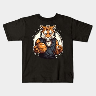Tiger holding a basketball Kids T-Shirt